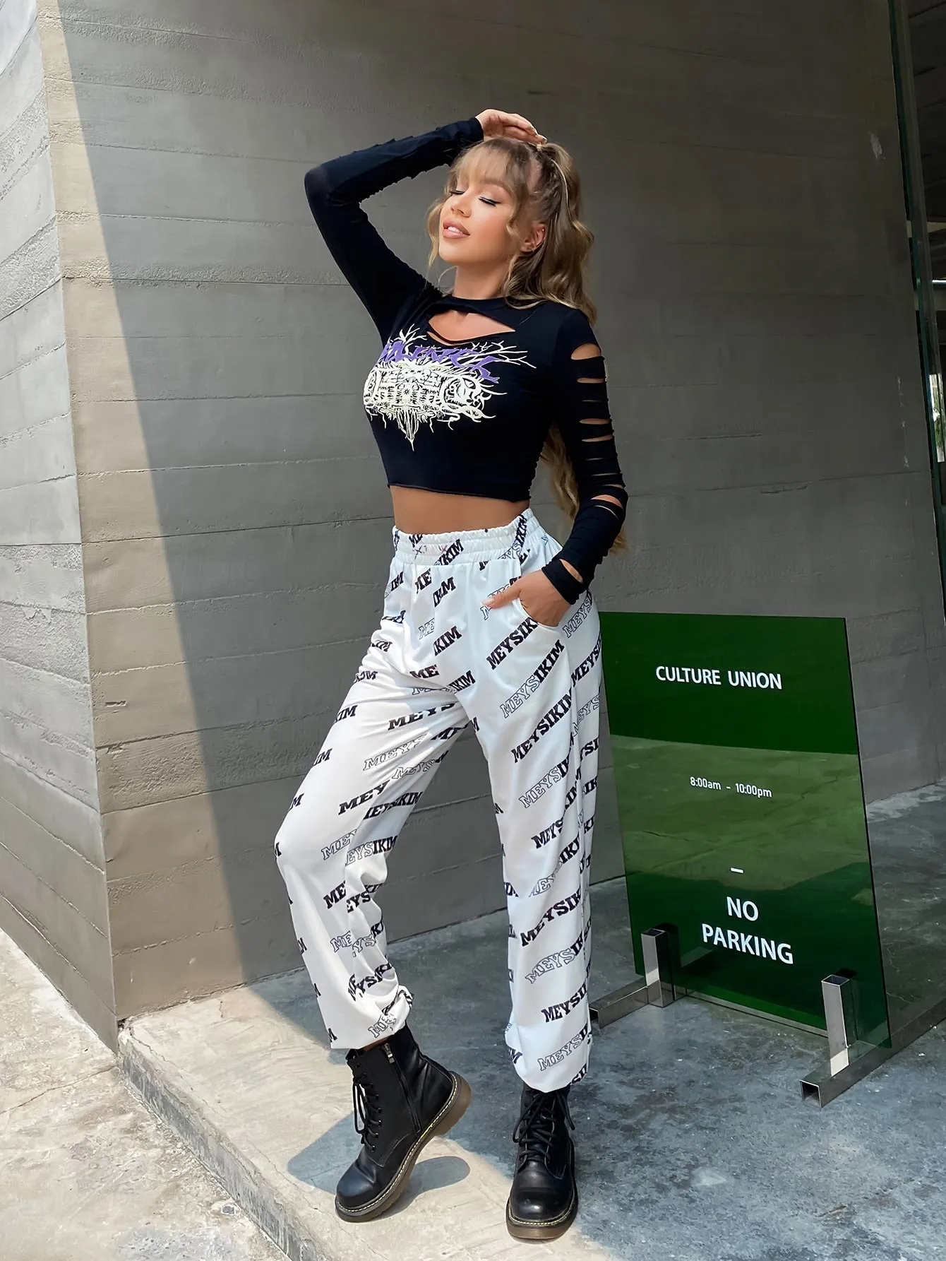 Casual Letter High Waist Cropped Women Pants