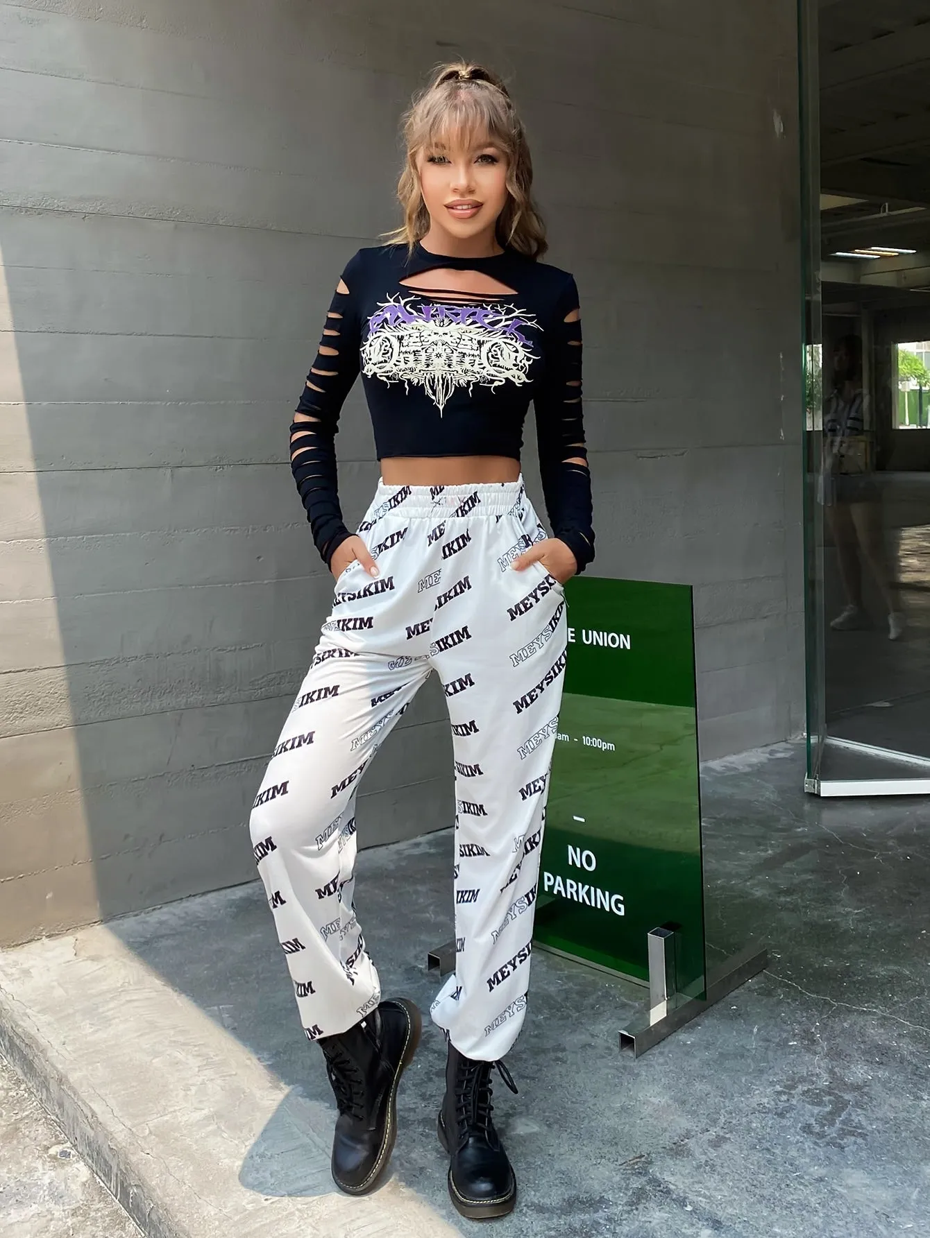 Casual Letter High Waist Cropped Women Pants