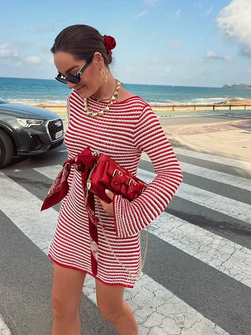 Casual Striped Knit Cocktail Mini Dress - Party Perfect 🎉👗