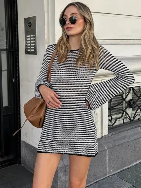 Casual Striped Knit Cocktail Mini Dress - Party Perfect 🎉👗