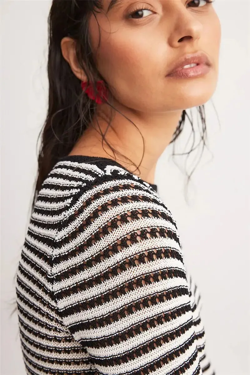 Casual Striped Knit Cocktail Mini Dress - Party Perfect 🎉👗