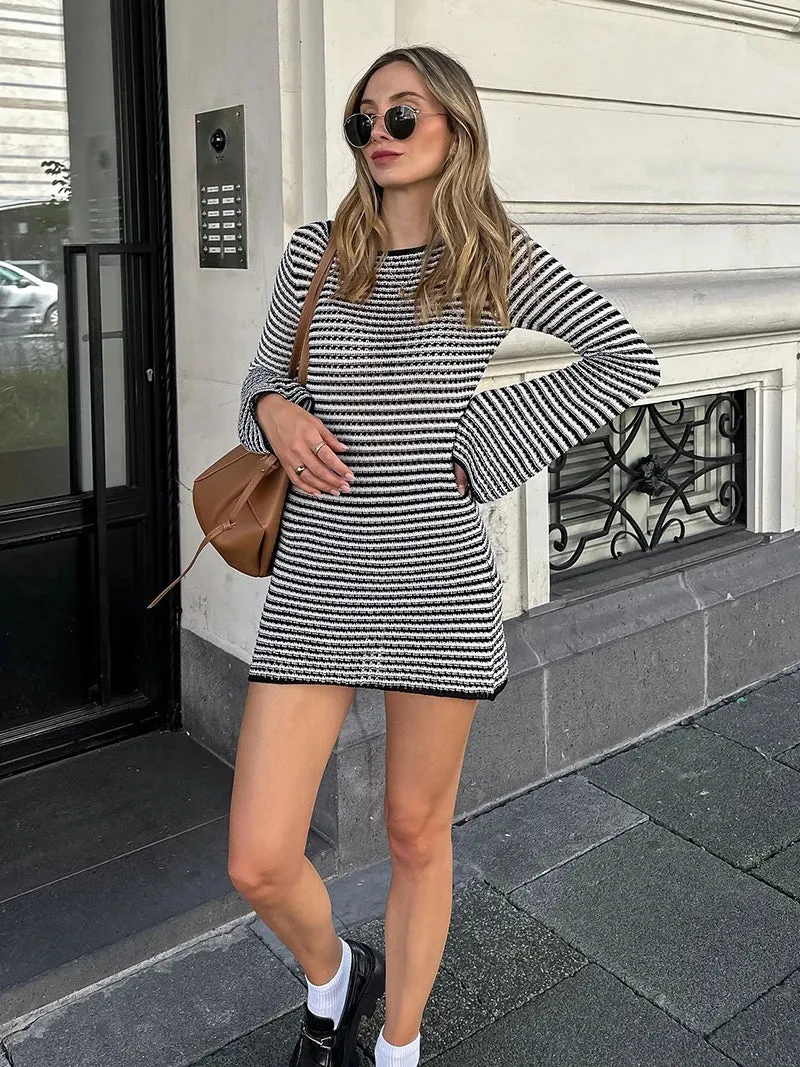 Casual Striped Knit Cocktail Mini Dress - Party Perfect 🎉👗