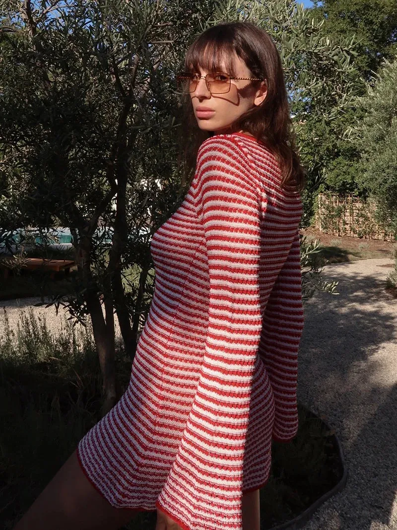 Casual Striped Knit Cocktail Mini Dress - Party Perfect 🎉👗