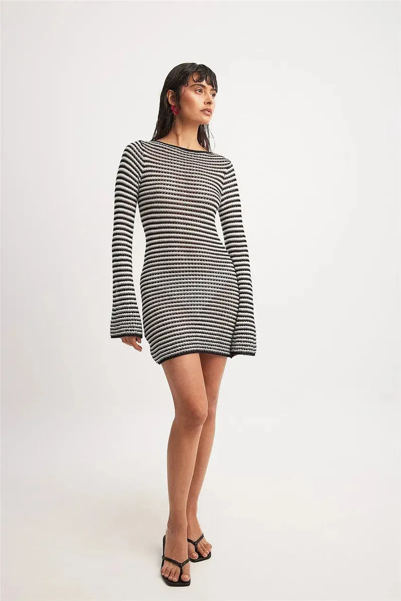 Casual Striped Knit Cocktail Mini Dress - Party Perfect 🎉👗