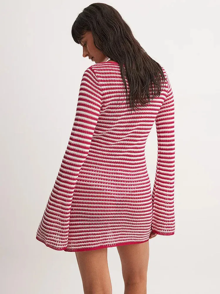 Casual Striped Knit Cocktail Mini Dress - Party Perfect 🎉👗
