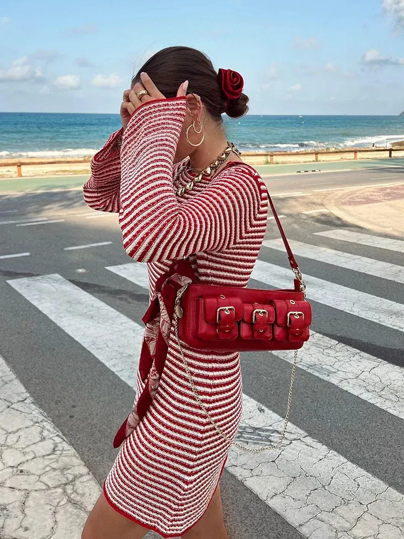 Casual Striped Knit Cocktail Mini Dress - Party Perfect 🎉👗