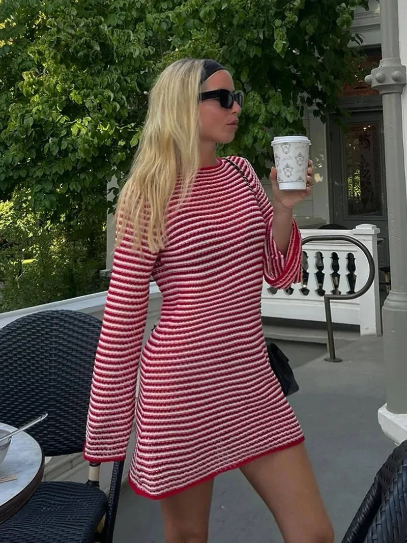 Casual Striped Knit Cocktail Mini Dress - Party Perfect 🎉👗
