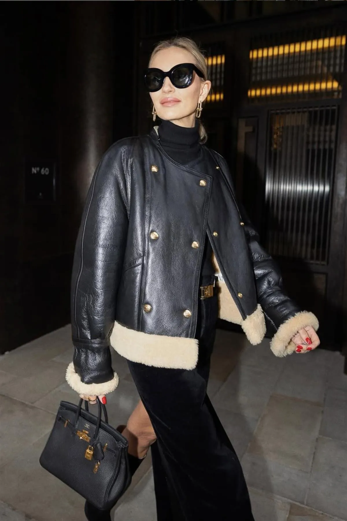 CELINE BLACK SHEARLING AND LEATHER JACKET FR 36 UK 8
