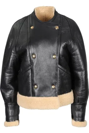CELINE BLACK SHEARLING AND LEATHER JACKET FR 36 UK 8