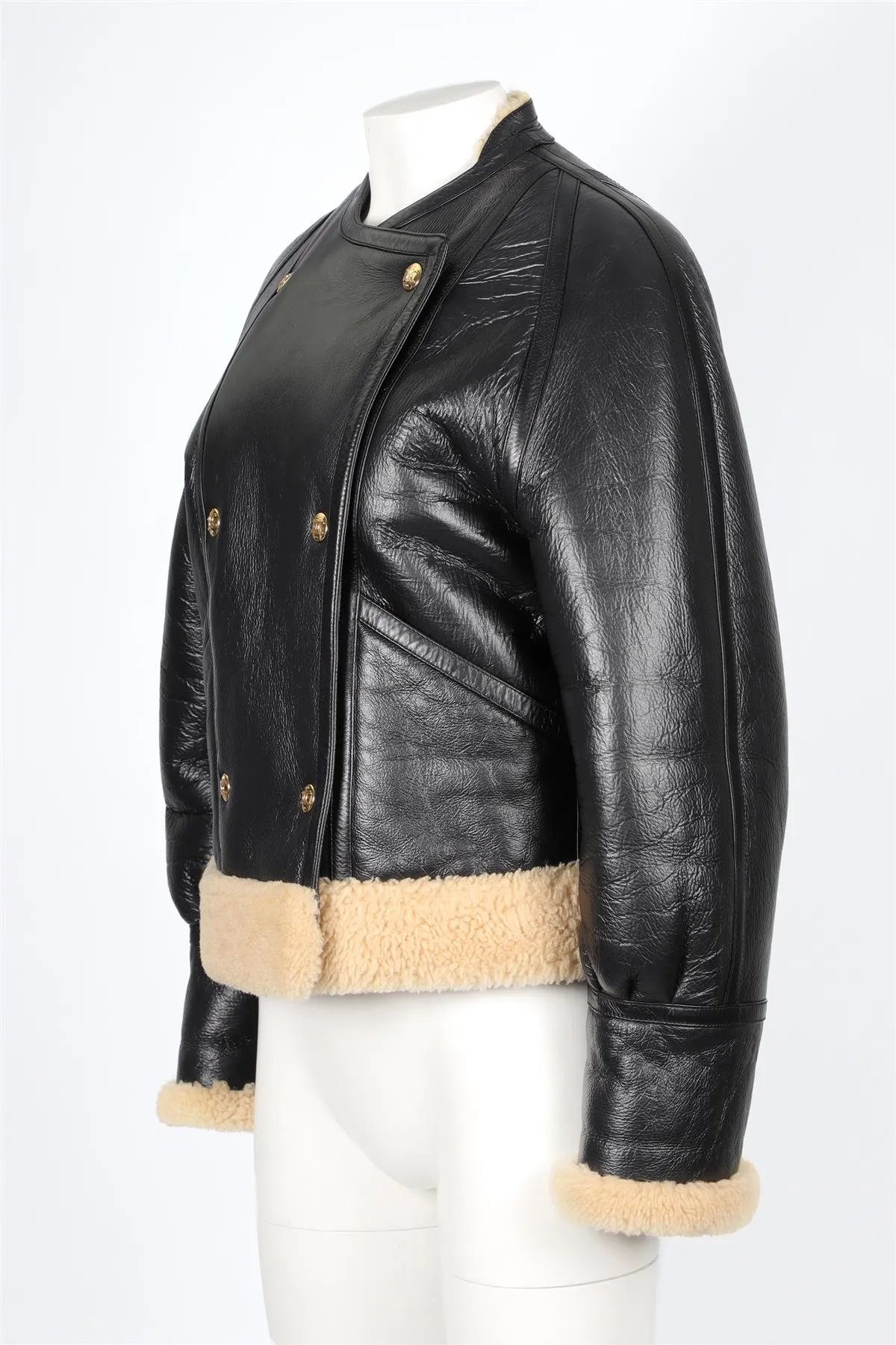 CELINE BLACK SHEARLING AND LEATHER JACKET FR 36 UK 8