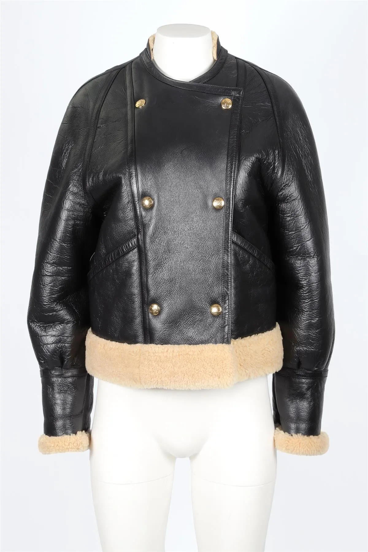 CELINE BLACK SHEARLING AND LEATHER JACKET FR 36 UK 8