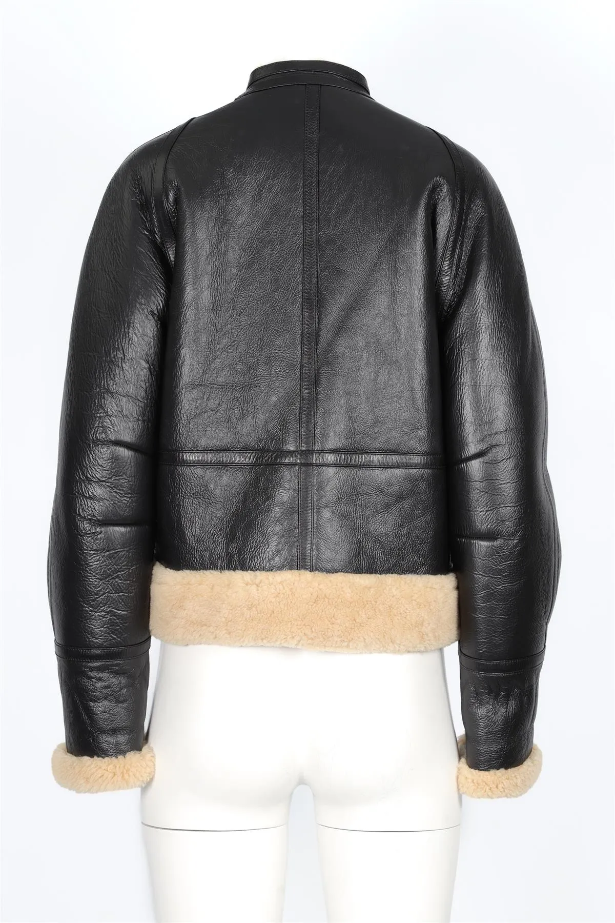 CELINE BLACK SHEARLING AND LEATHER JACKET FR 36 UK 8