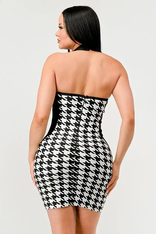 Checkmate-  Black and White Bandage Dress