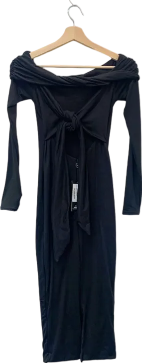 Club L London Black Bardot Tie Back Bodycon Midi Dress UK 6