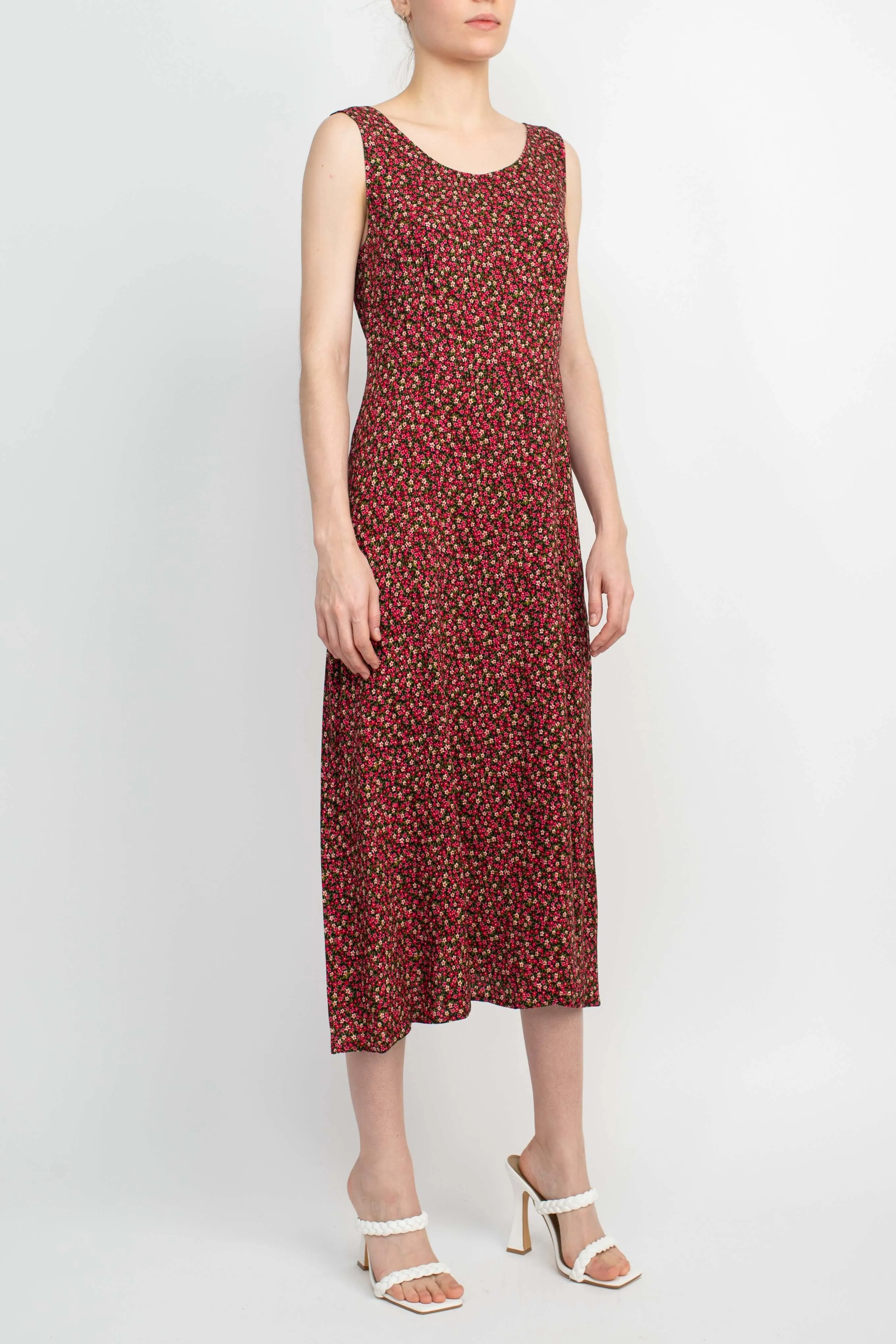 Connected Apparel Scoop Neck Sleeveless Multi Print String Tie Back Fit & Flare Rayon Dress
