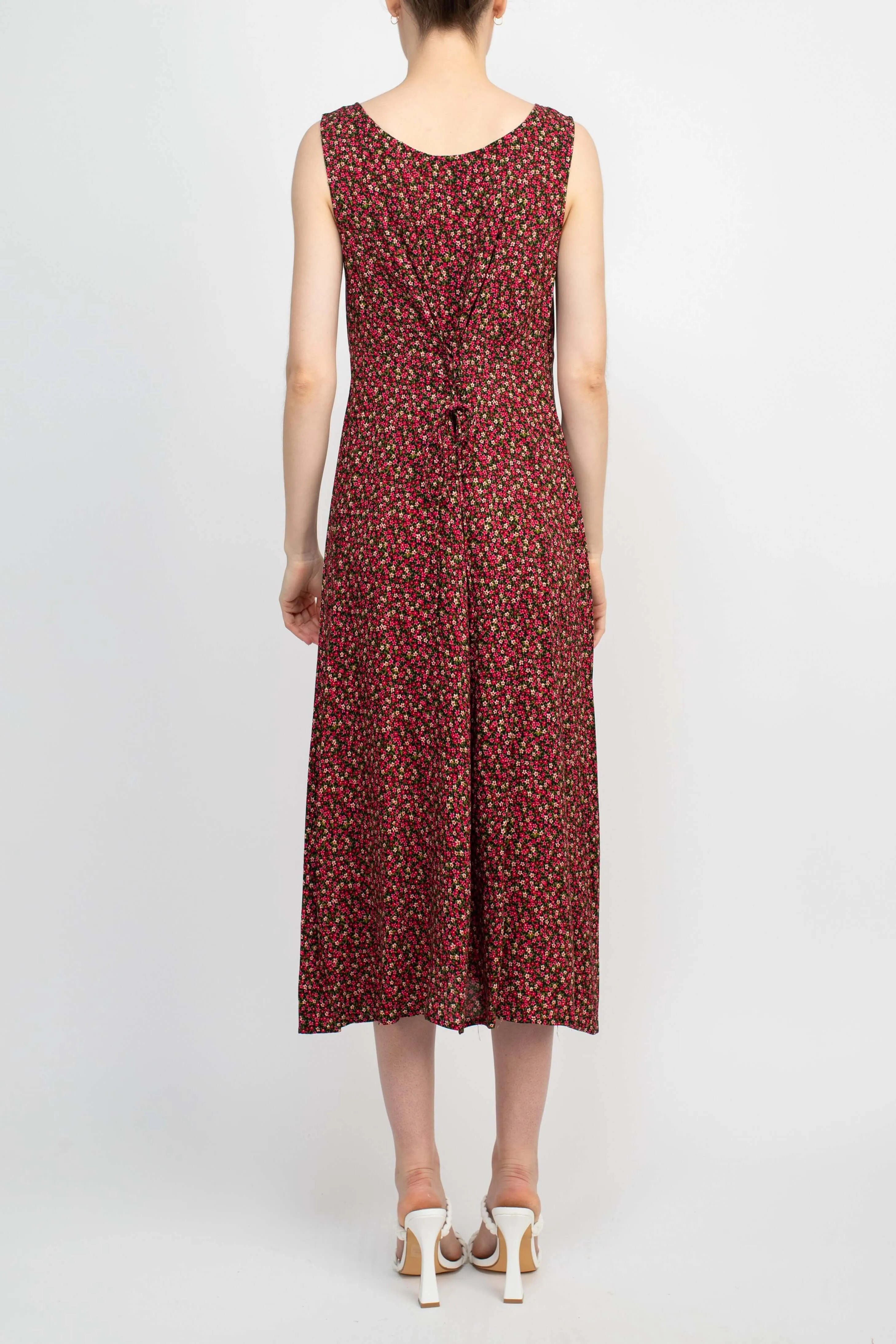 Connected Apparel Scoop Neck Sleeveless Multi Print String Tie Back Fit & Flare Rayon Dress