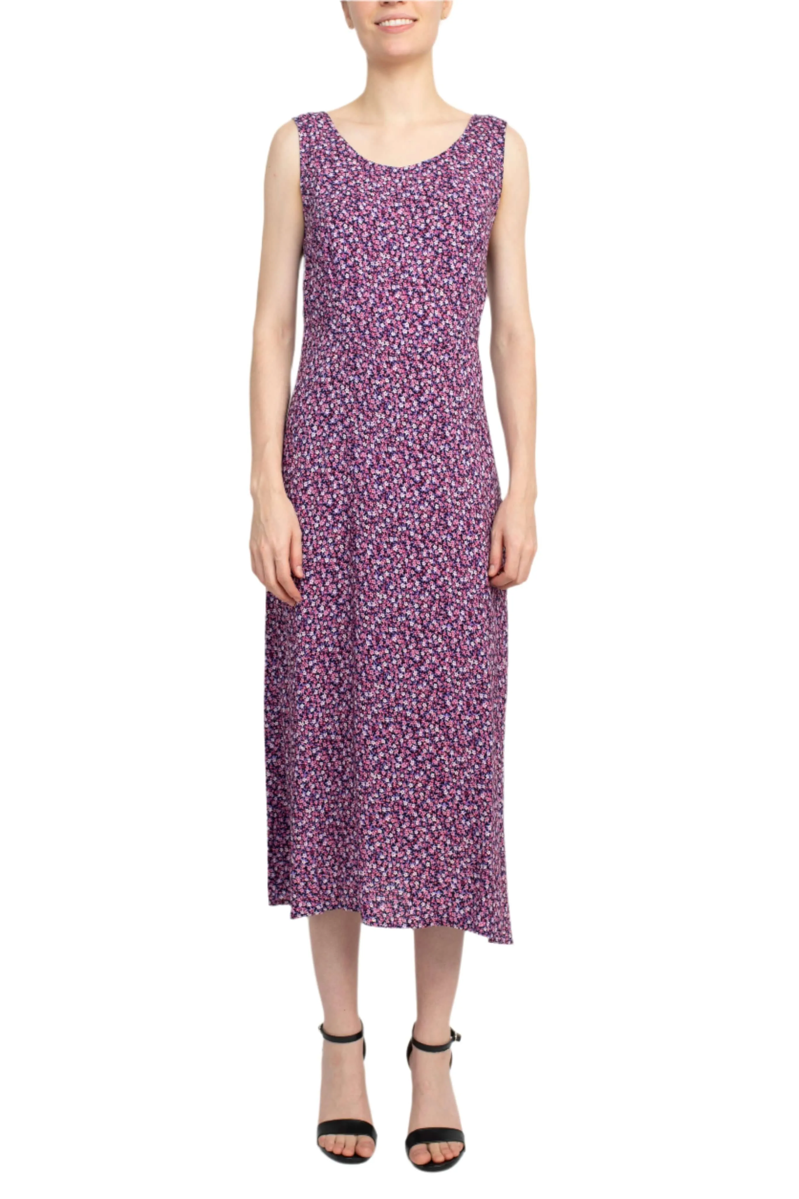 Connected Apparel Scoop Neck Sleeveless Multi Print String Tie Back Fit & Flare Rayon Dress