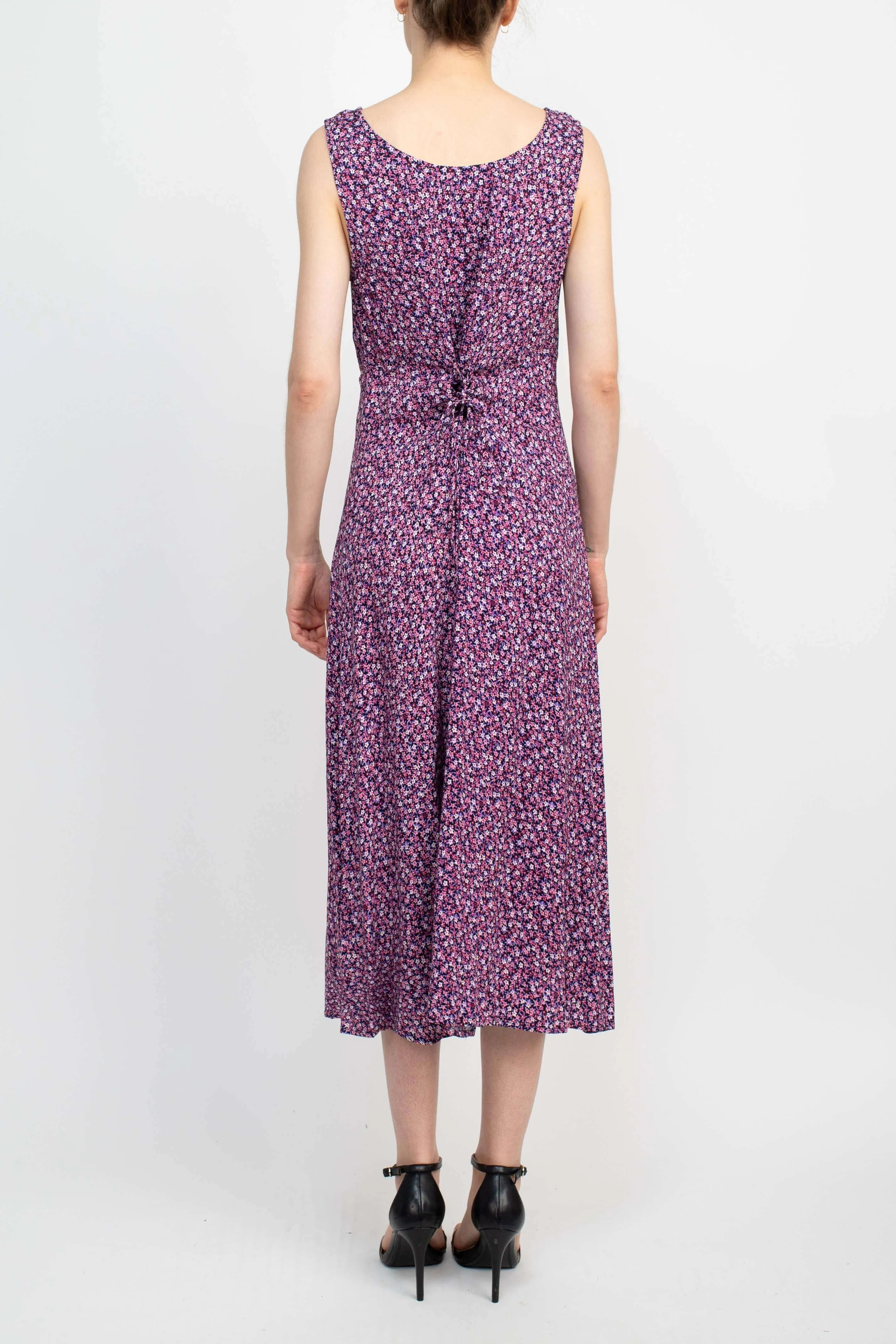 Connected Apparel Scoop Neck Sleeveless Multi Print String Tie Back Fit & Flare Rayon Dress