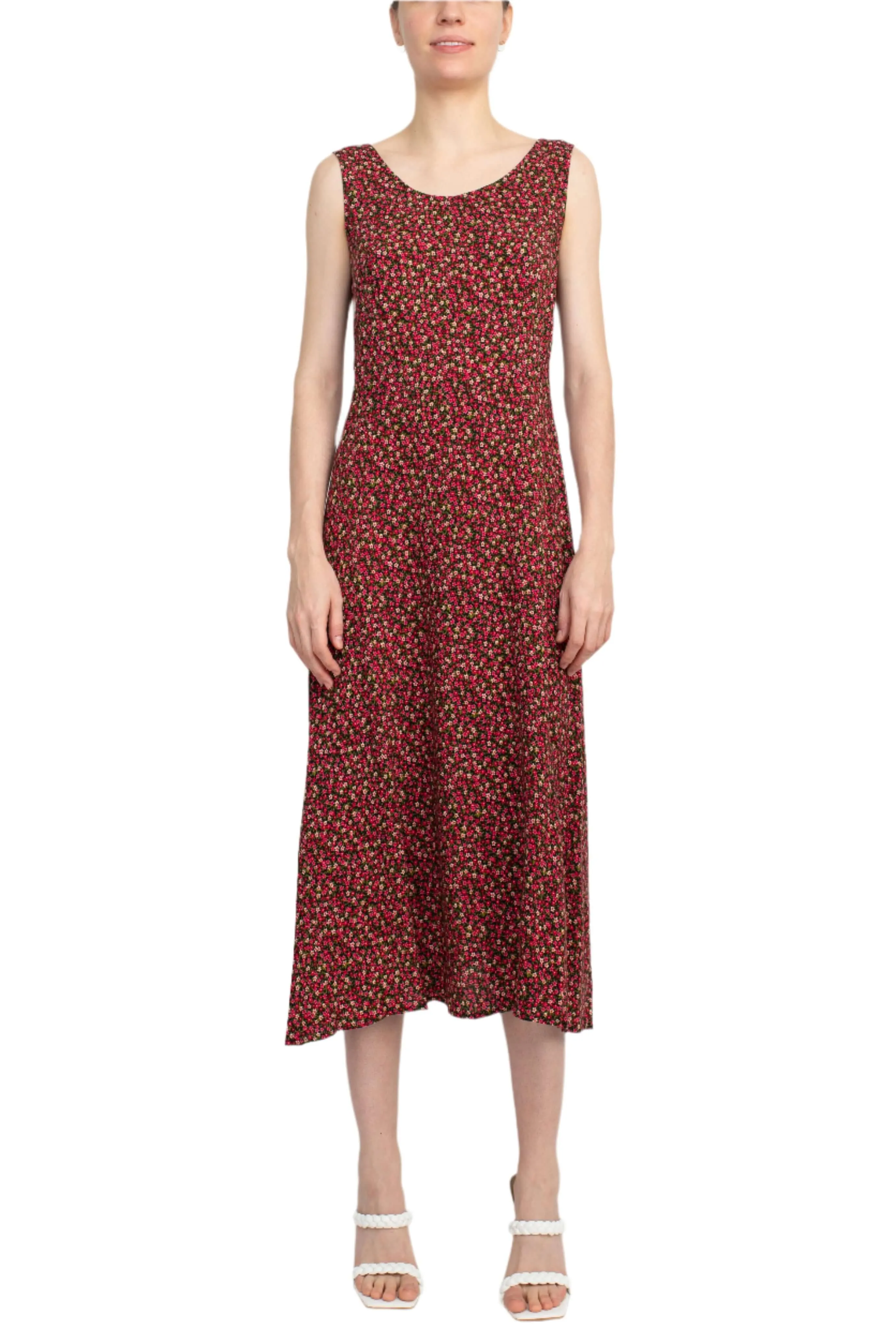 Connected Apparel Scoop Neck Sleeveless Multi Print String Tie Back Fit & Flare Rayon Dress
