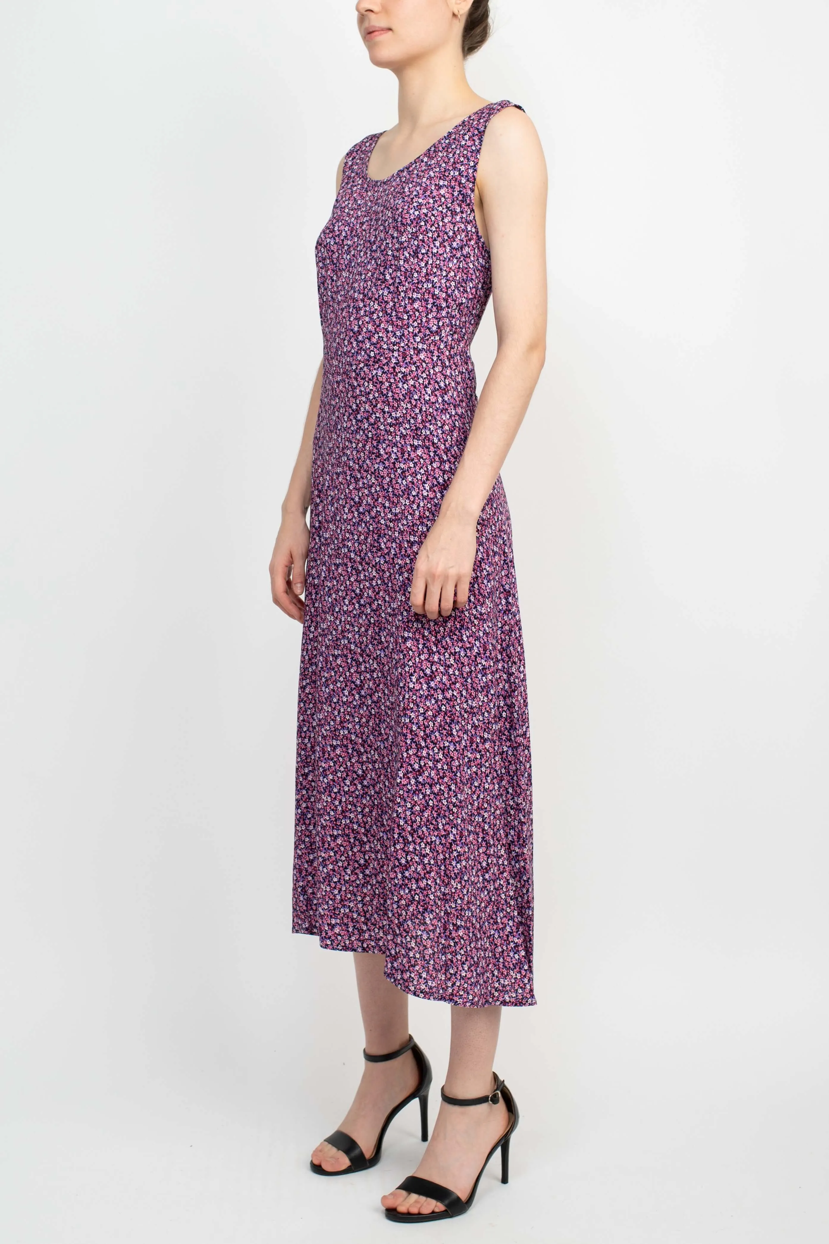Connected Apparel Scoop Neck Sleeveless Multi Print String Tie Back Fit & Flare Rayon Dress