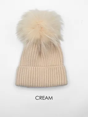 Cream Angora Blend Fur Pom Hat