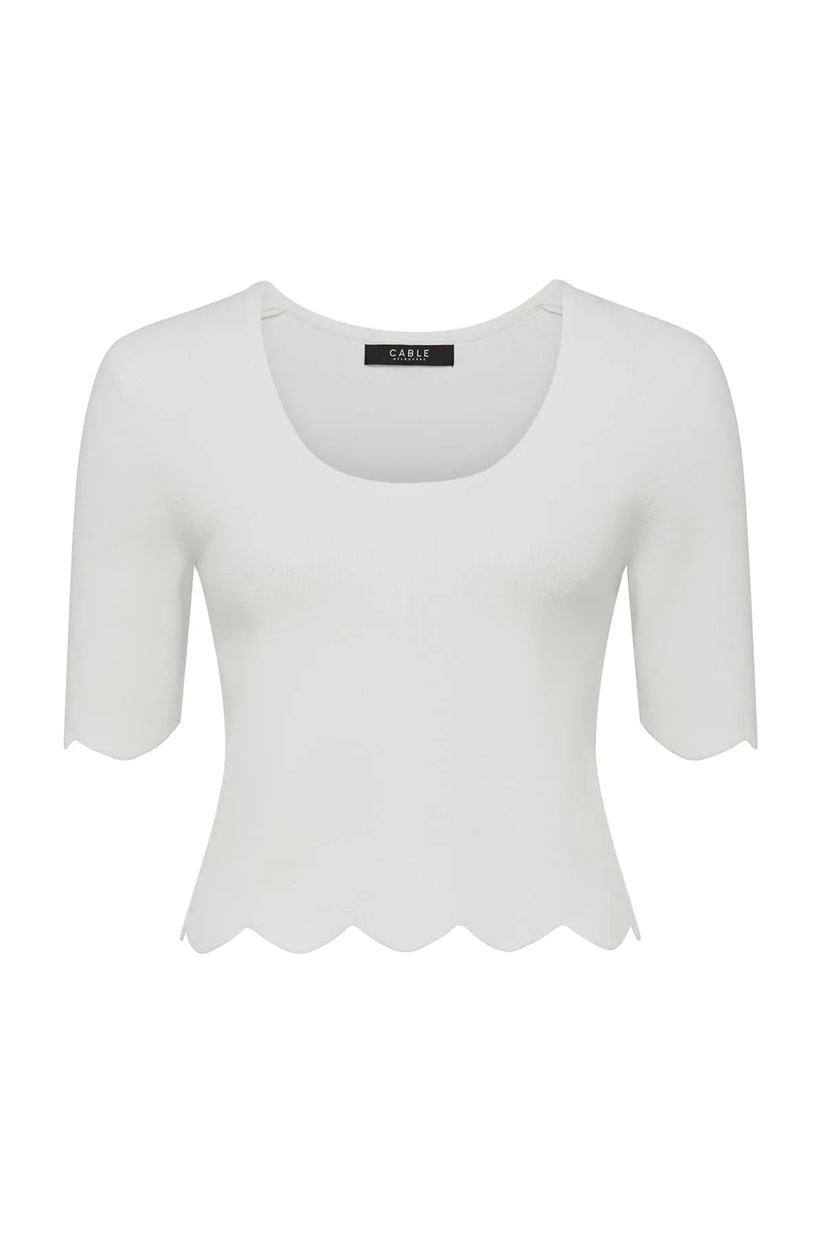 Crepe Scallop Top - White