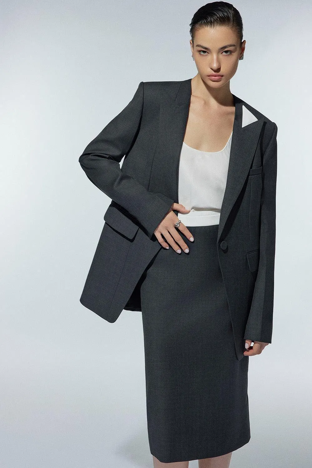 Crescent Straight Long Sleeved Polycotton Blazer