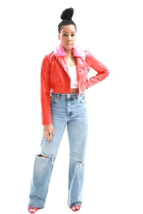 Cropped Vegan Fur Collar Blazer