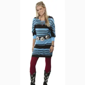 Cruel Girl Women's Turquoise and Black Stripe Dress