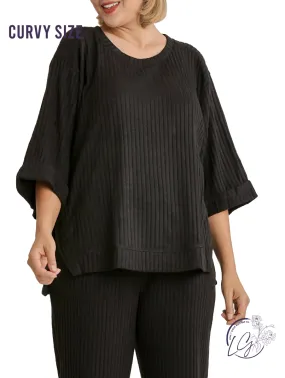 Curvy Want You Around RIbbed 3/4 Sleeve Top