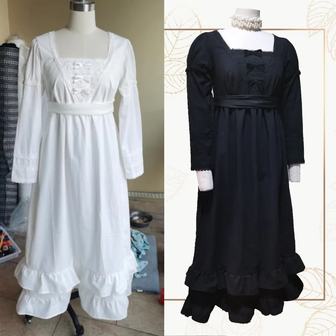 Custom Made Cotton Long Sleeves Regency Dress