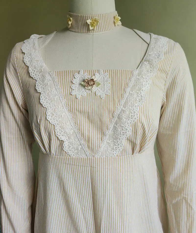 Custom Made Cotton Long Sleeves Regency Dress