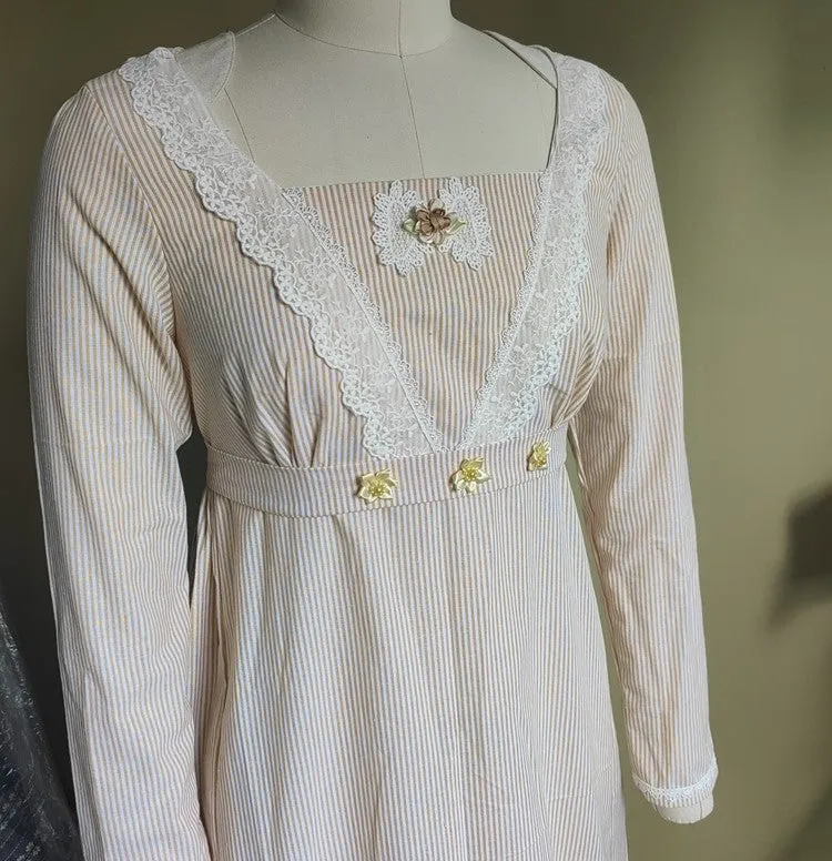 Custom Made Cotton Long Sleeves Regency Dress