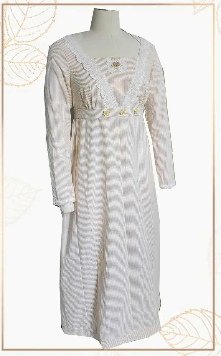 Custom Made Cotton Long Sleeves Regency Dress