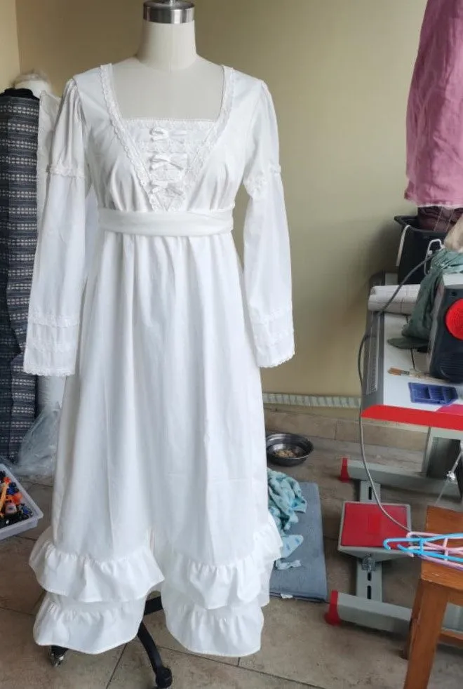 Custom Made Cotton Long Sleeves Regency Dress