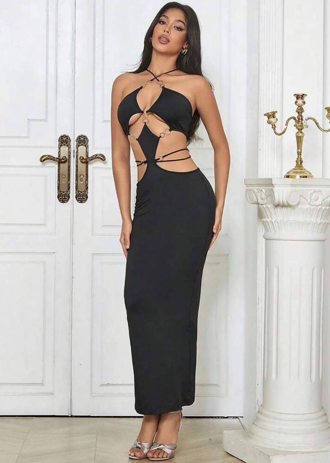 Cut Out Tie Backless Cami Bodycon Dress