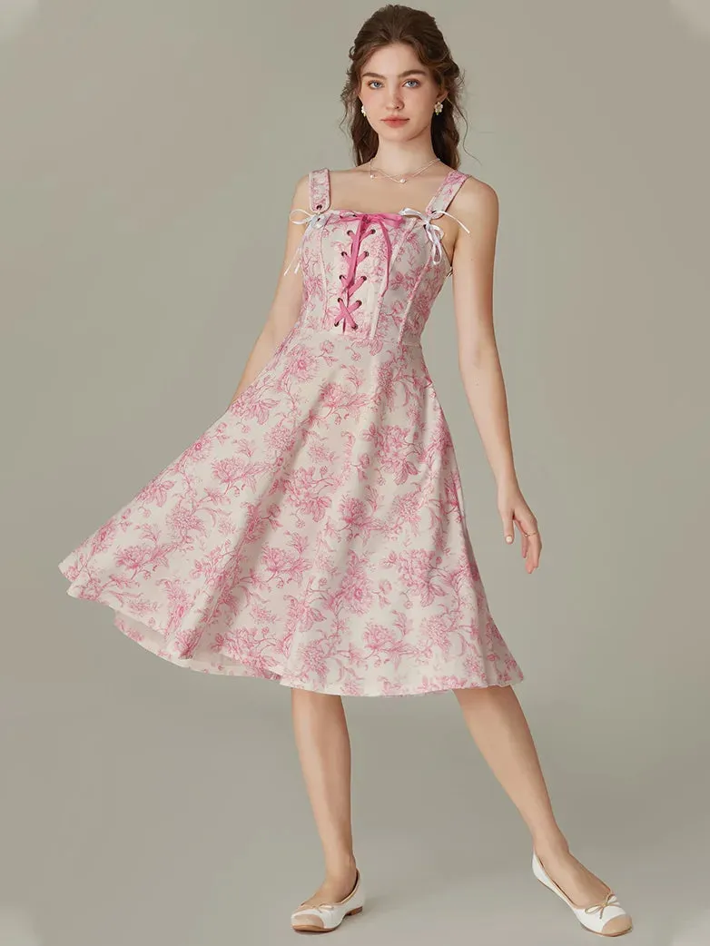 Detachable Wide Shoulder Straps Below Knee Flared Dress