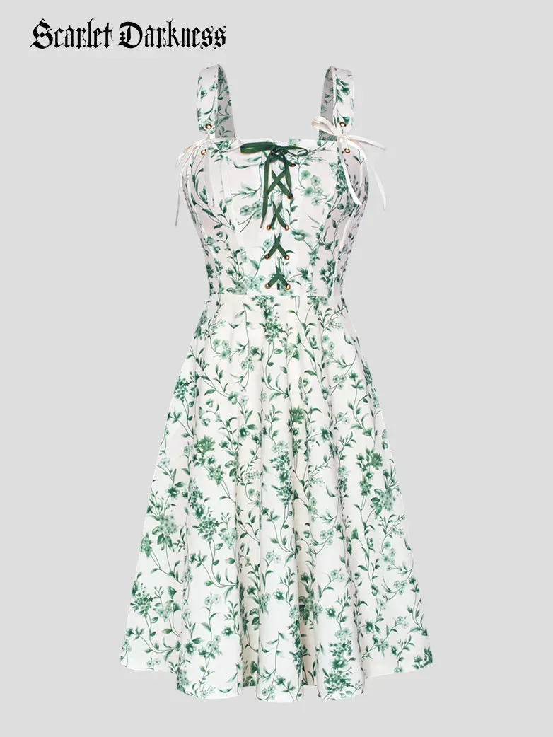 Detachable Wide Shoulder Straps Below Knee Flared Dress