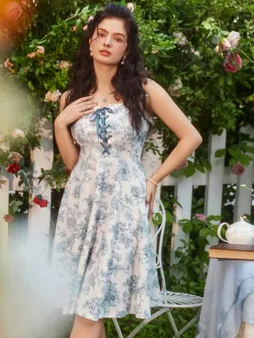 Detachable Wide Shoulder Straps Below Knee Flared Dress
