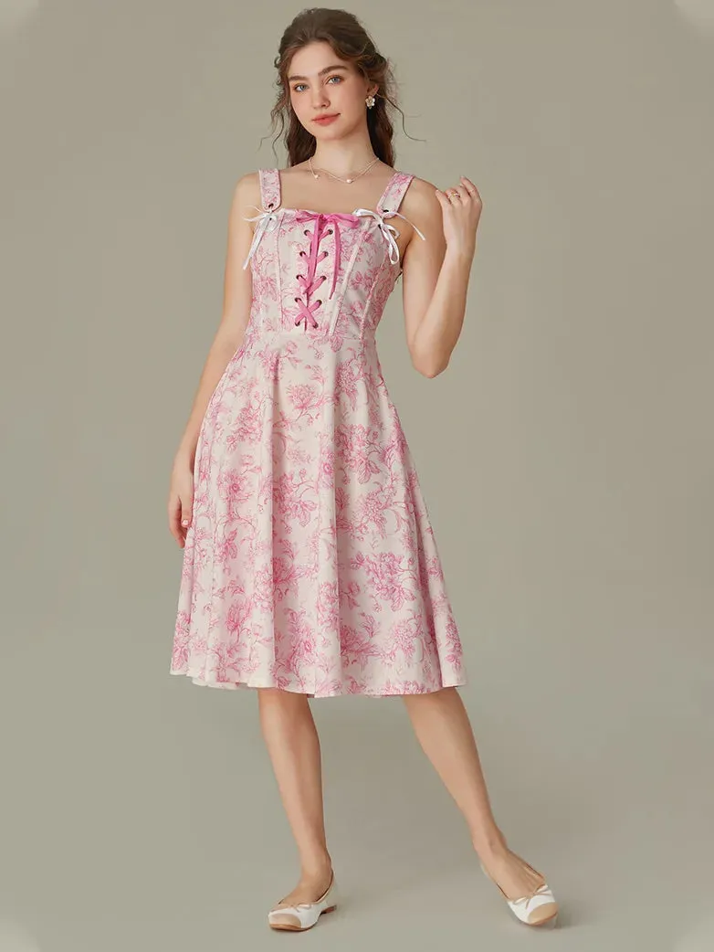 Detachable Wide Shoulder Straps Below Knee Flared Dress