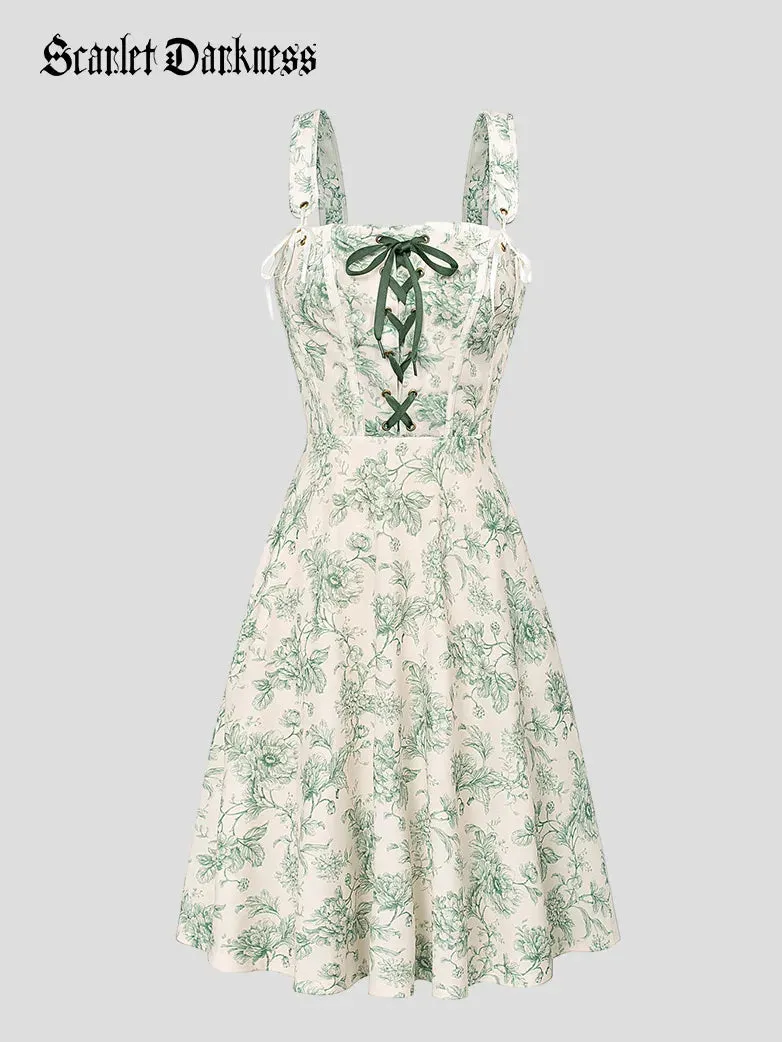 Detachable Wide Shoulder Straps Below Knee Flared Dress
