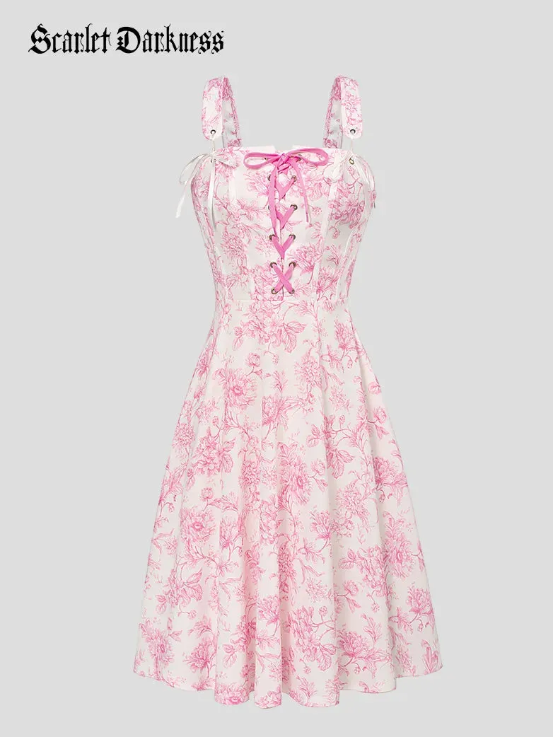 Detachable Wide Shoulder Straps Below Knee Flared Dress