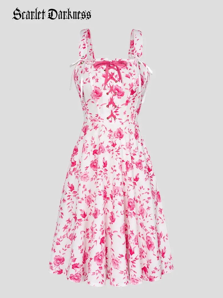 Detachable Wide Shoulder Straps Below Knee Flared Dress
