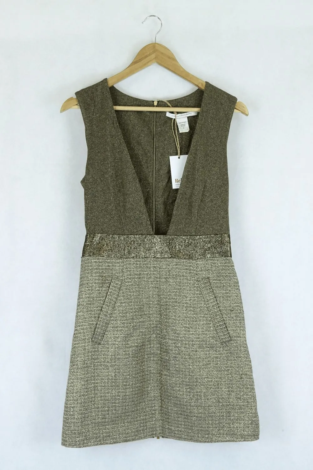 Diane Von Furstenberg Gold Plunge Dress 2 (Au 6)