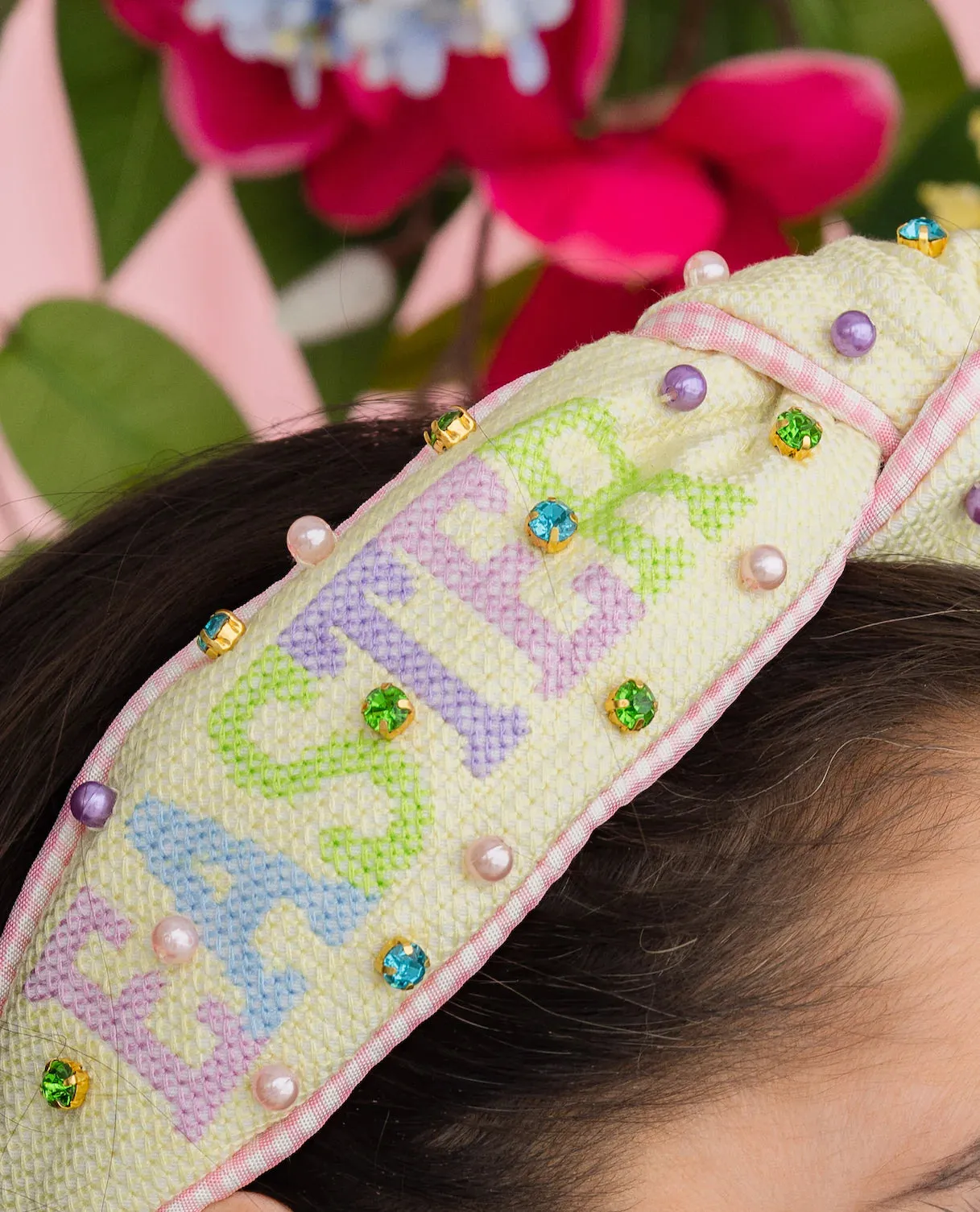 EASTER Yellow Cross Stitch Headband