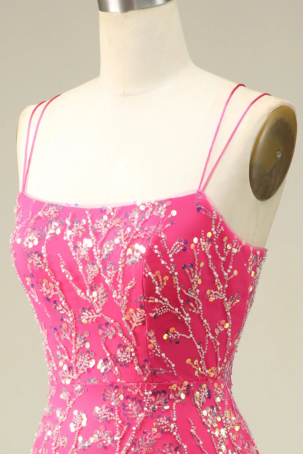 Elegant Fuchsia Bodycon Corset Backless Short Homecoming Dress with Tassel