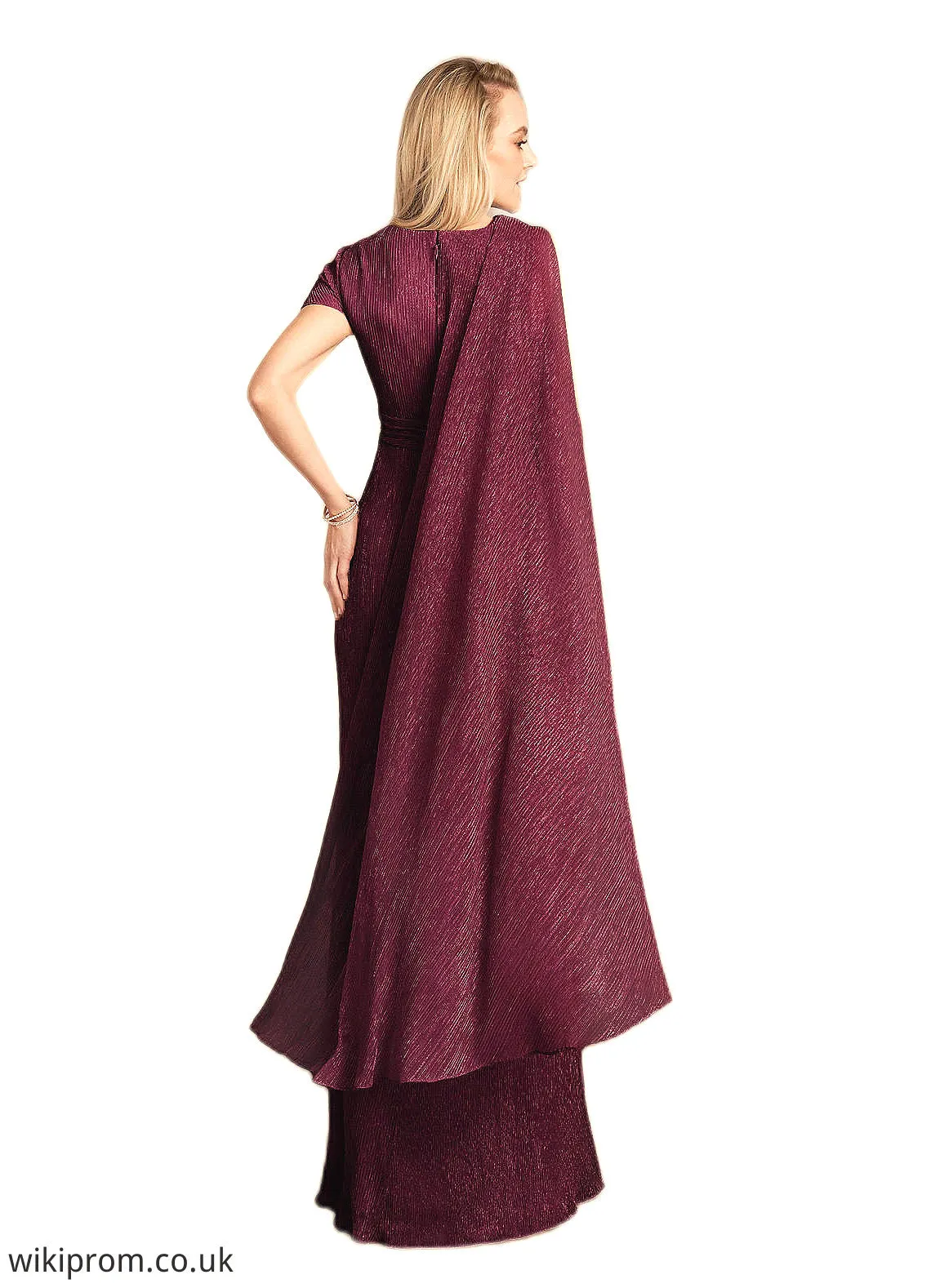 Elianna Mermaid Ruffle Cape Metallic Mesh Floor-Length Dress SWKP0022687