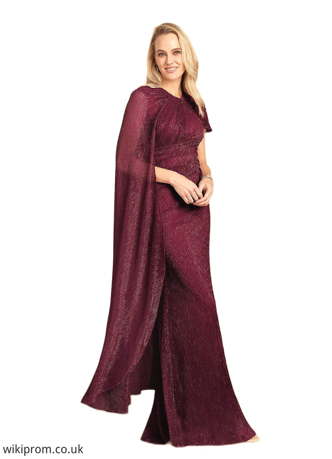 Elianna Mermaid Ruffle Cape Metallic Mesh Floor-Length Dress SWKP0022687