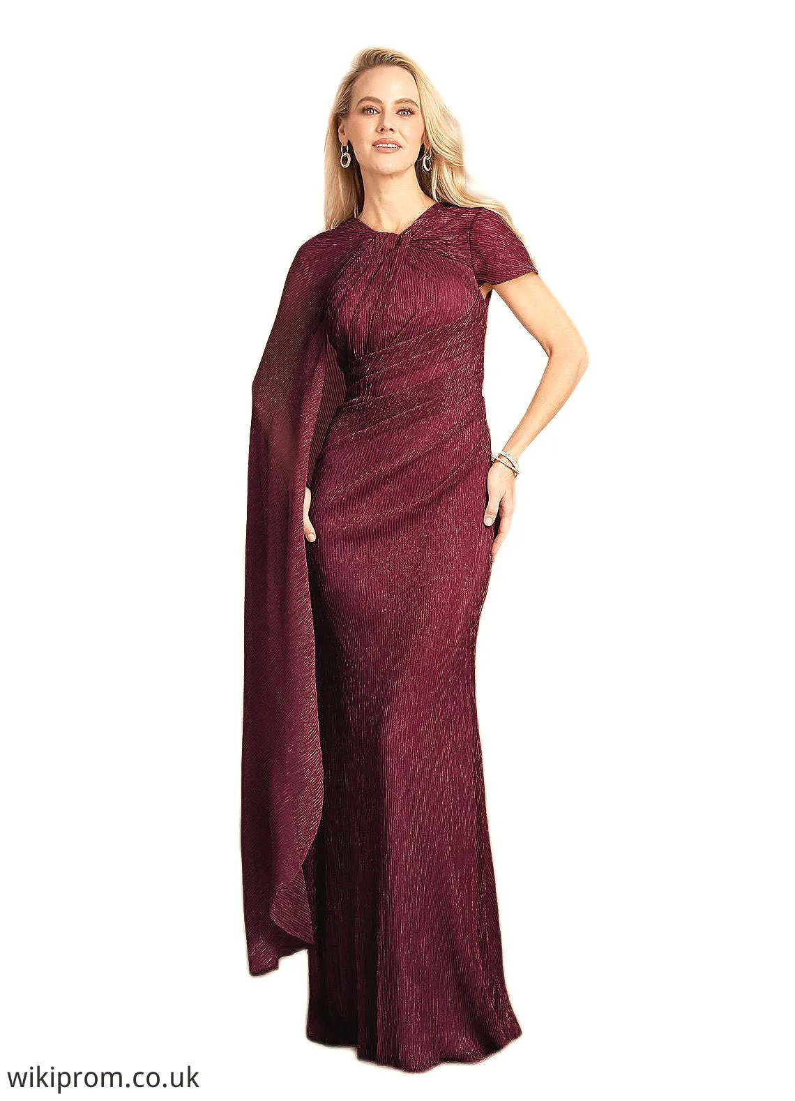 Elianna Mermaid Ruffle Cape Metallic Mesh Floor-Length Dress SWKP0022687