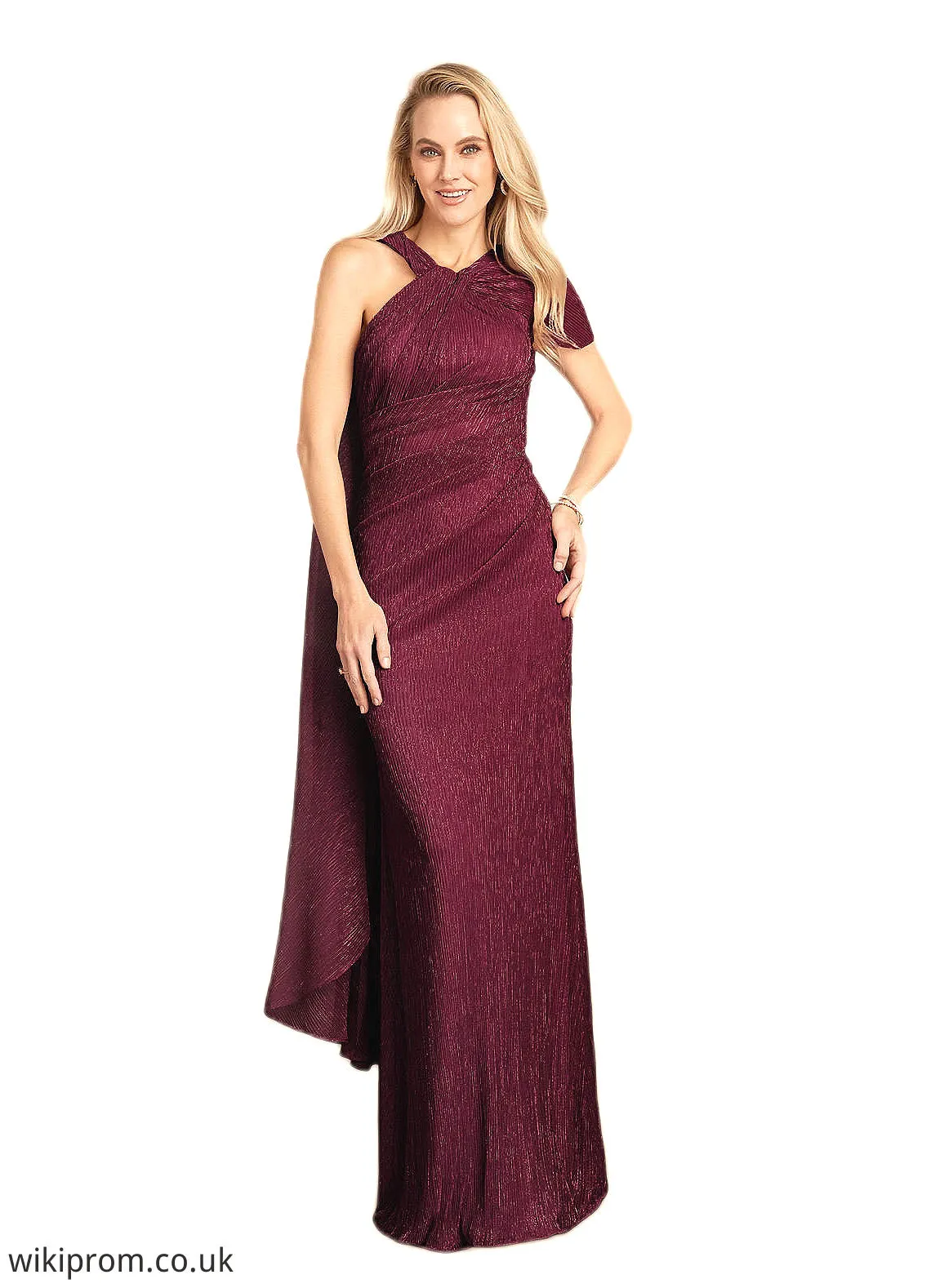 Elianna Mermaid Ruffle Cape Metallic Mesh Floor-Length Dress SWKP0022687